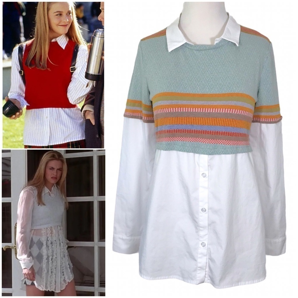 Anthropologie DREW Layered Sweater Button Down Shirt Top Size SMALL